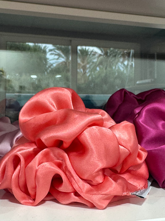 Coral Silk Scrunchie