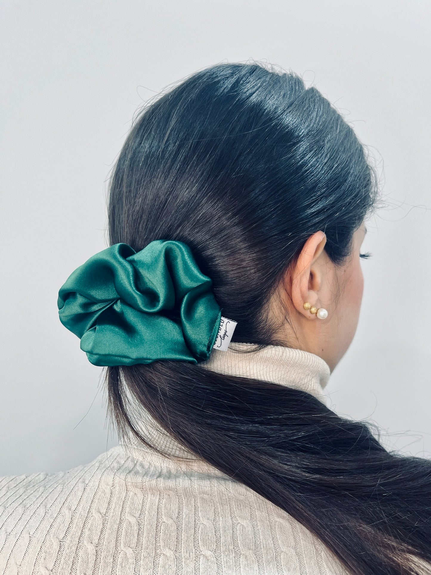 Dark Green Silk Scrunchie