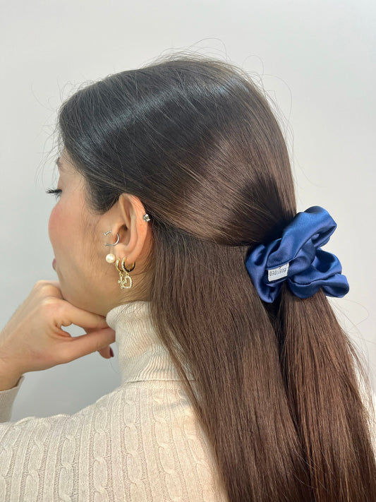 Dark Blue Silk Scrunchie